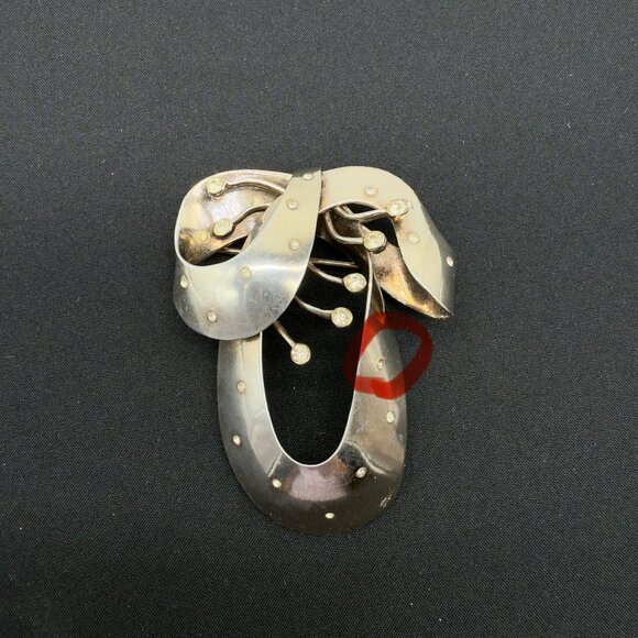 Vtg Sterling Silver Castlecliff Statement Bow Ribbon Brooch Pin Rhinestone NOTE - Picture 11 of 12